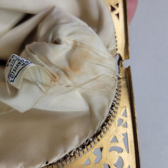 Whiting & Davis White Enameled Mesh Bag Vintage 50's Gold Metal Frame Chain USA - Picture 9 of 16